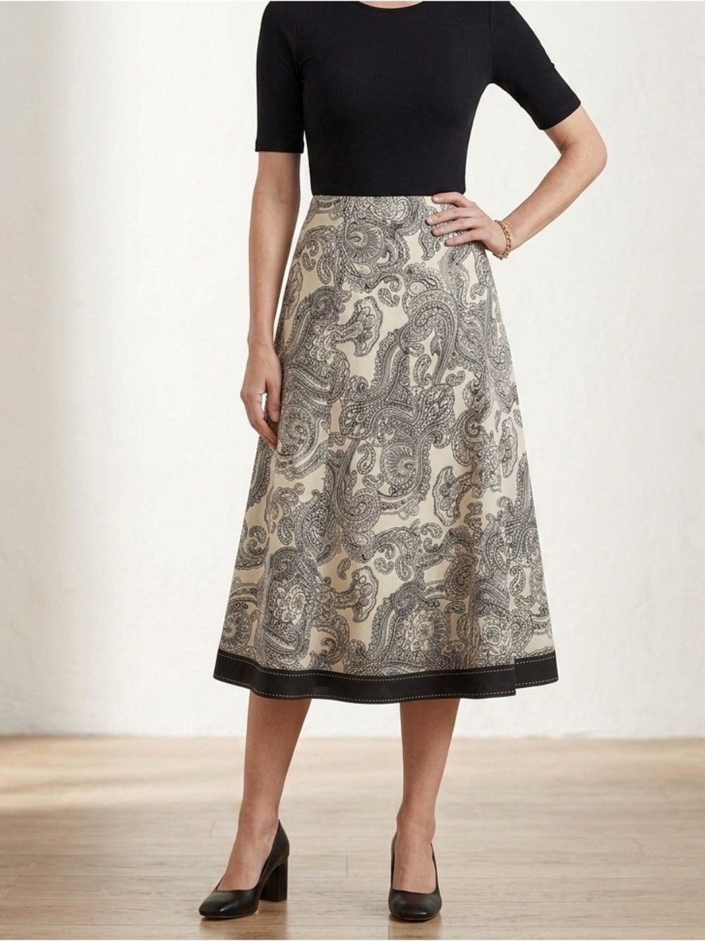 Saint Tropez West Paisley Skirt Sz 14 Linen Blend A-line  Flared summer workwear
